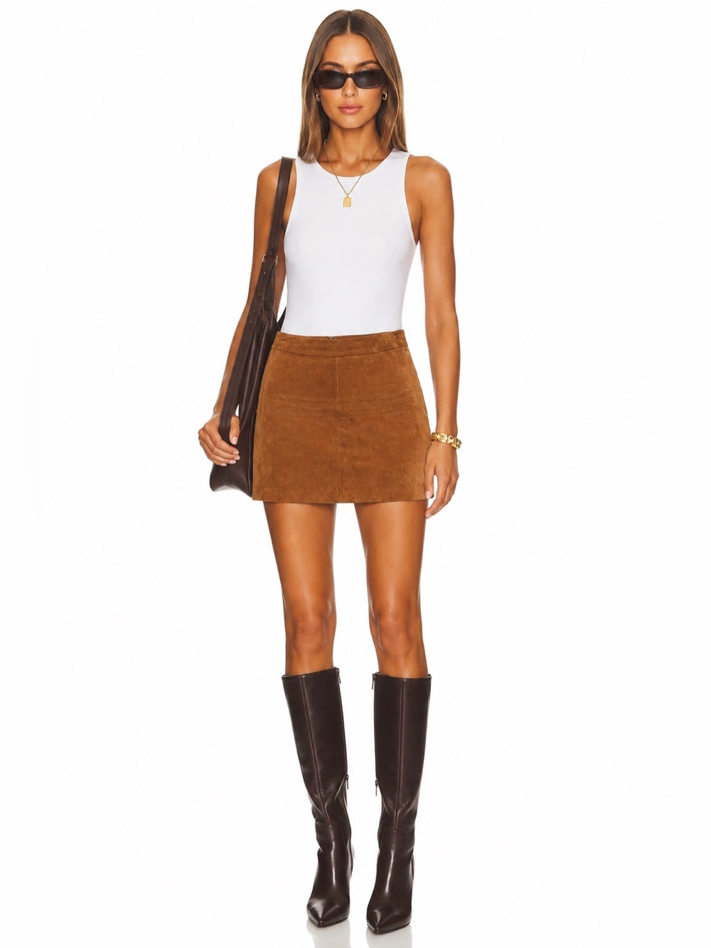 RW&CO. Suede Mini Skirt in Warm Brown y2k - Picture 2 of 8